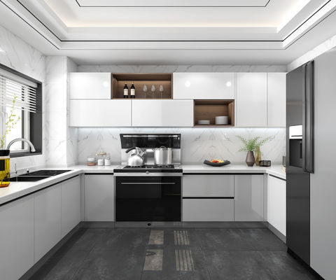 E1 Melamine Board Modern Kitchen Cabinet Customized Veneer Dark Pantry Unit
